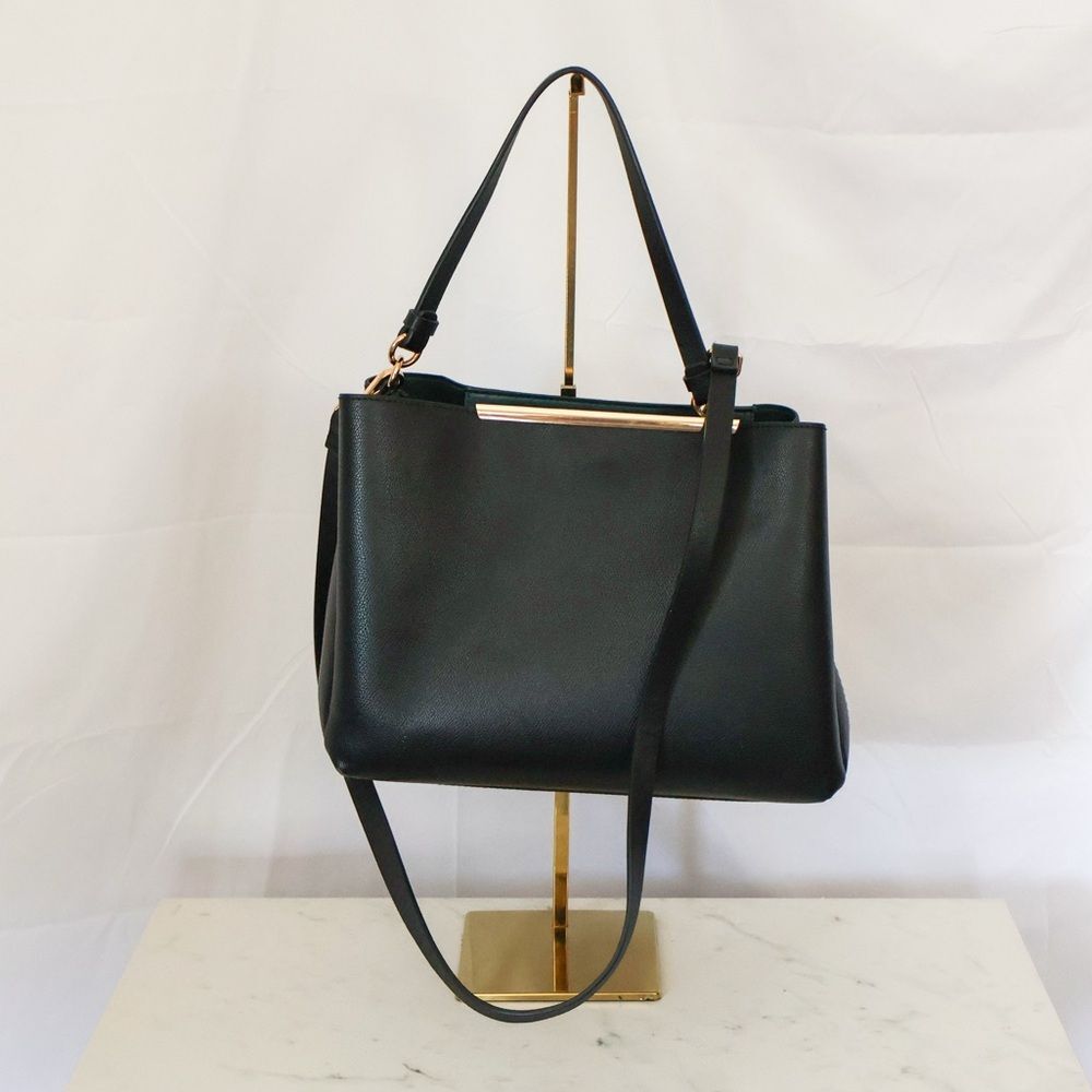 Black faux leather H&M tote bag with strap